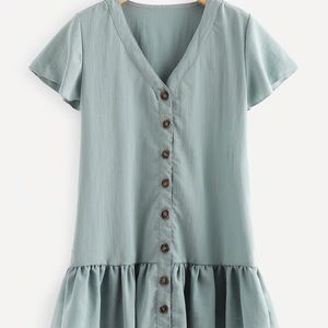 Button Detail Ruffle Hem Dress